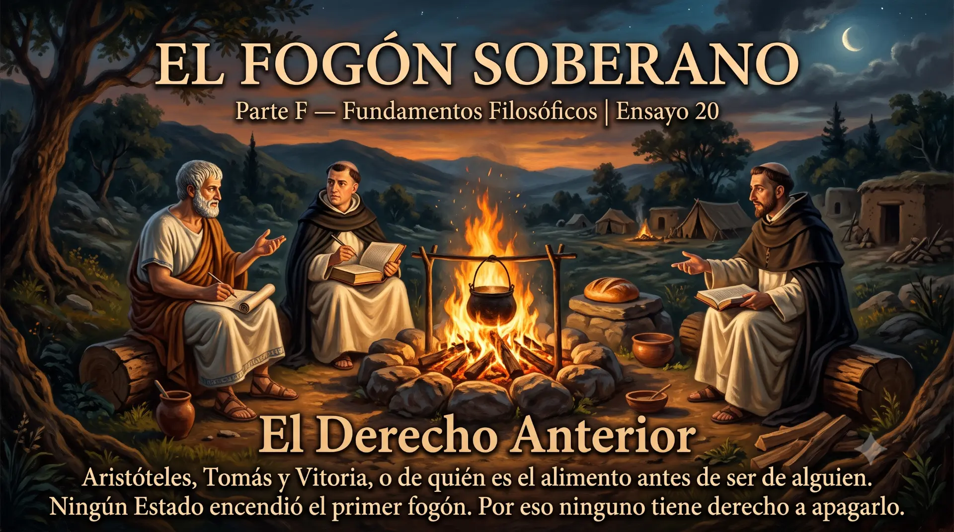 El Fuego Anterior — Aristóteles, Tomás de Aquino y Francisco de Vitoria alrededor del fogón
